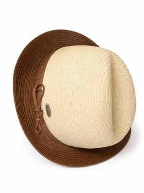 Panama Jack Two-Tone Woven Straw Hat | Leather Accent | NWOT | Resort Luxury